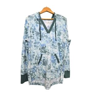 🌼3 for $15🦋CUDDL DUDS   Tie-Dye V Neck Hoodie Thumb Holes Blue and Green Large